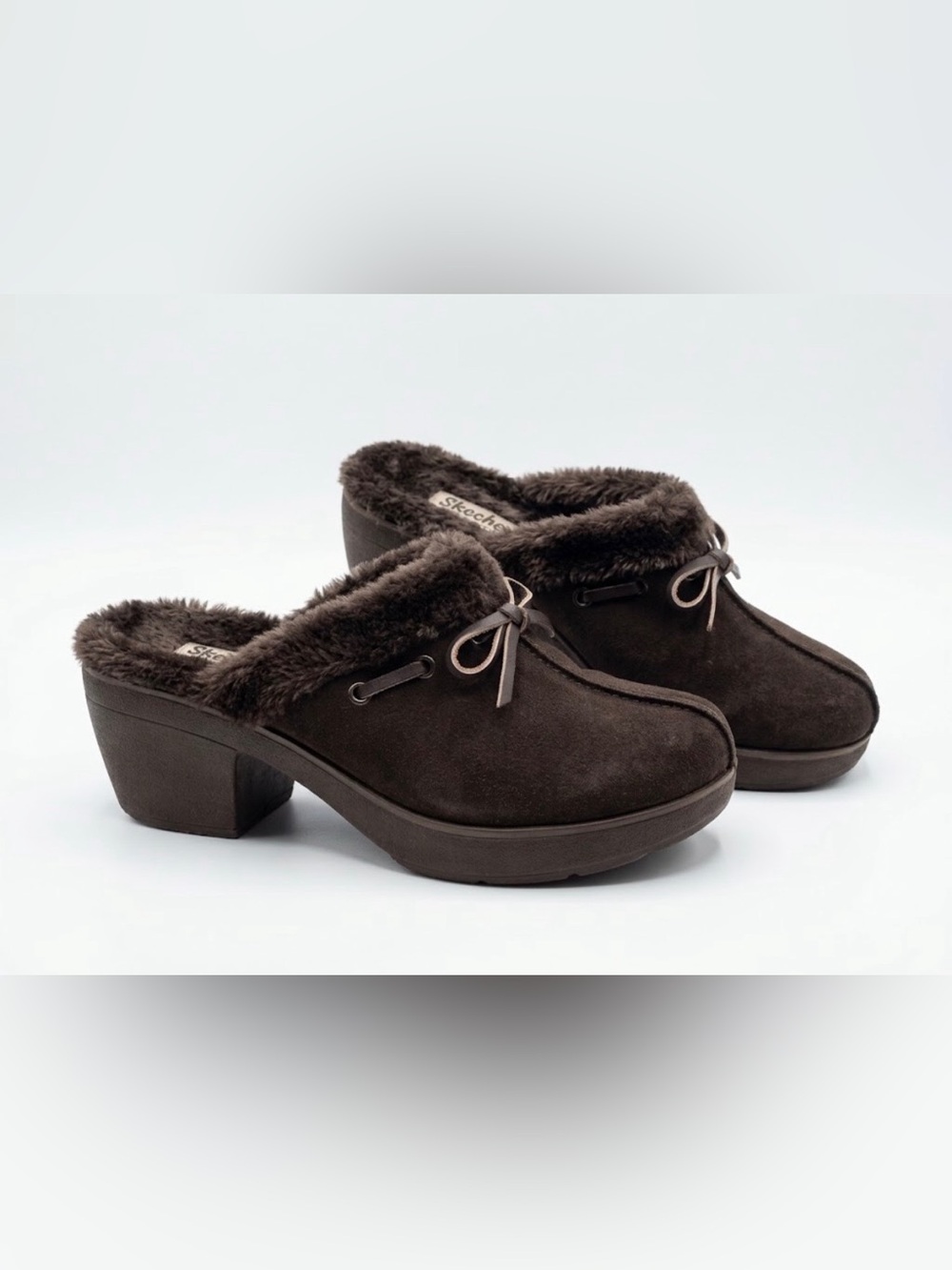 Vintage Skechers Dark Brown Faux-Fur Slip-On Clog Heels